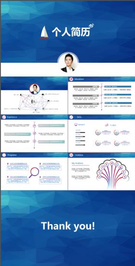 经典大气蓝色完整框架岗位竞聘个人简历PPT模板