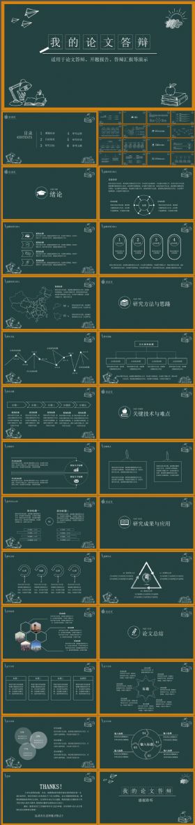 动感校园风黑板风格论文答辩PPT模板