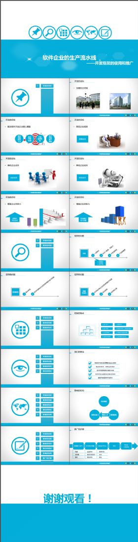 简约完整软件企业的生产流水线天蓝色汇报PPT模板