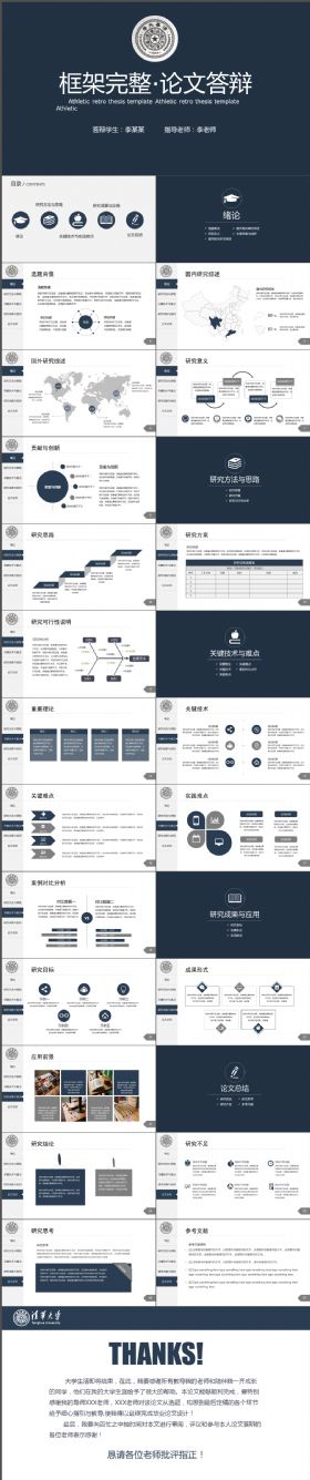 实用简约框架完整论文通用答辩PPT模板