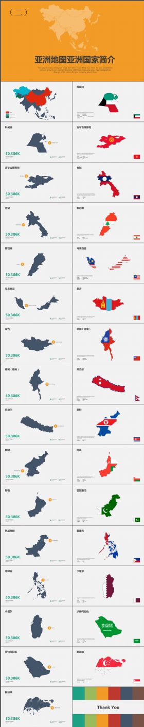 完整大气亚洲地图亚洲国家简介二PPT图表简介合集