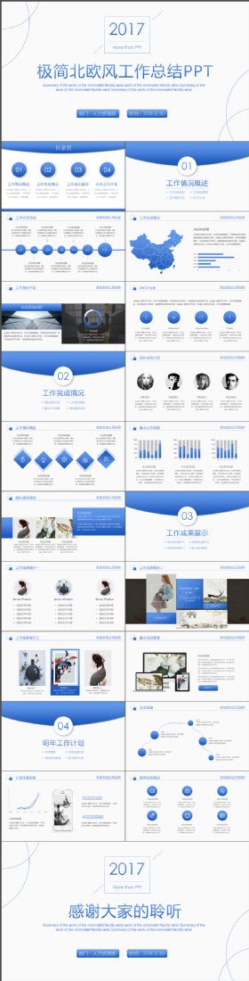 完整大气北欧风工作总结汇报极简PPT模板