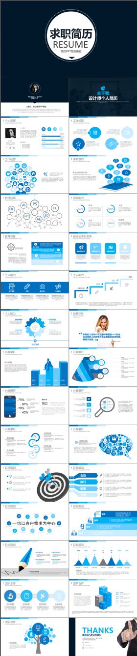 完整炫酷简约实用设计师求职个人简历ppt模板