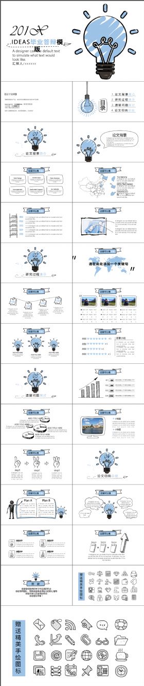 完整简约IDEAS毕业答辩PPT模版