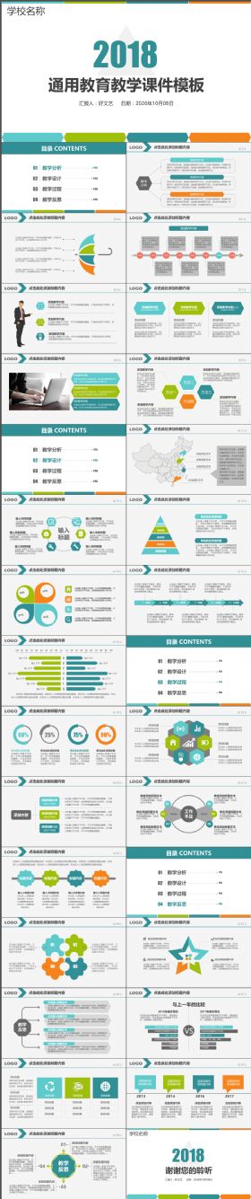 简约大气2018通用教育教学课件演讲PPT模板