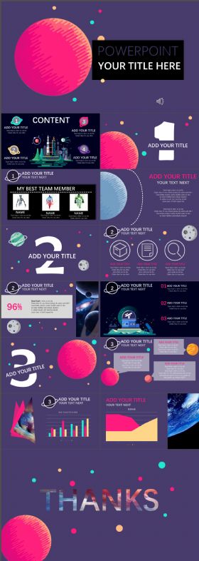 炫酷大气彩色星球商务扁平风格PPT模板