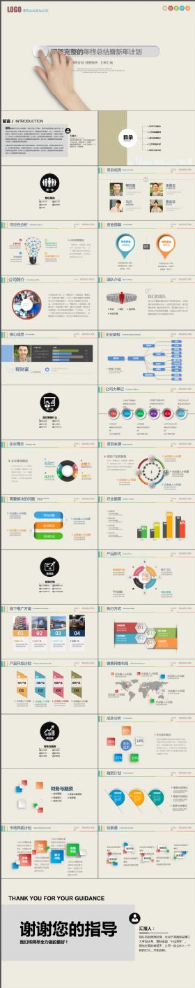 实用多样多图表简约商务年终总结PPT模板