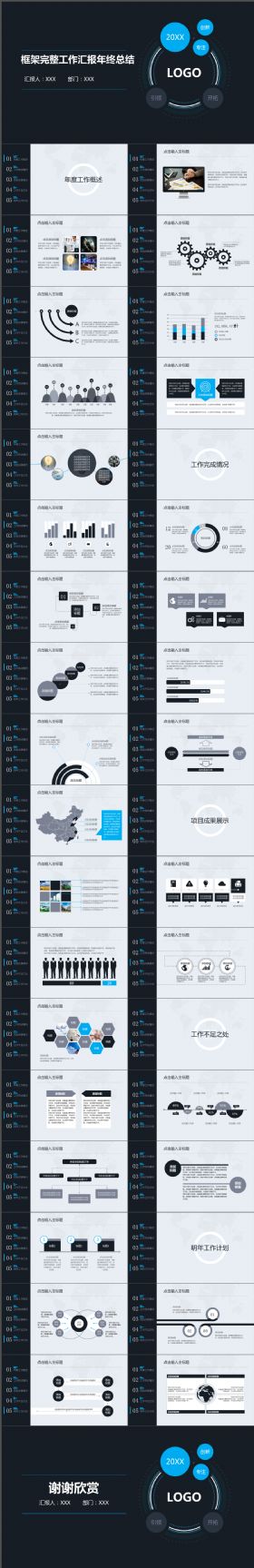 新颖大方框架完整工作汇报年终总结PPT模板