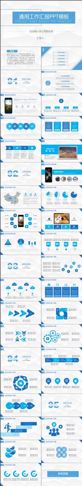 经典蓝色简约工作汇报通用PPT模板