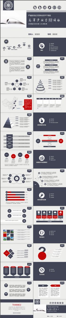 完整大气高等学校答辯静态PPT模版