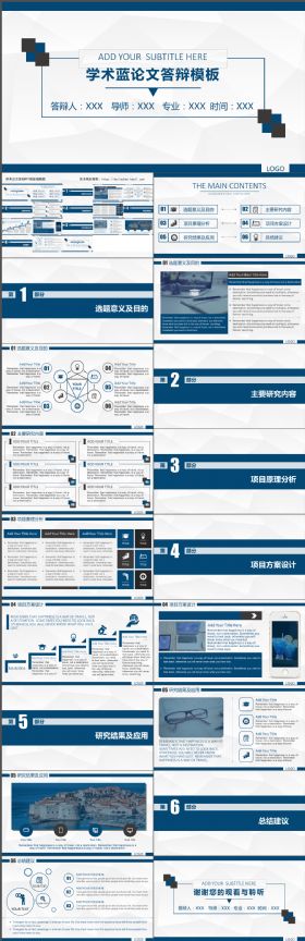 沉稳大气学术蓝毕业论文答辩PPT模板