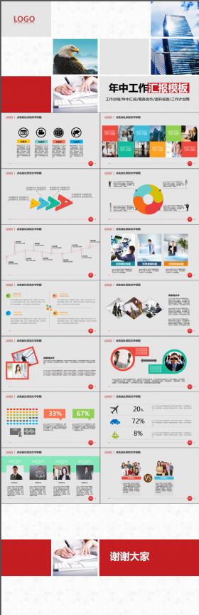 高端大气红色商务工作汇报工作总结通用PPT模板