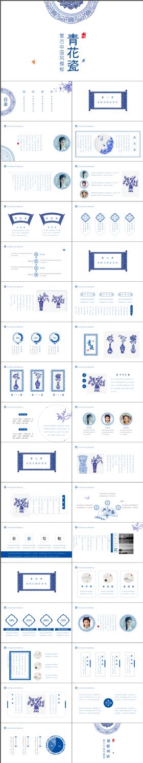 古典青花瓷复古中国风PPT模板