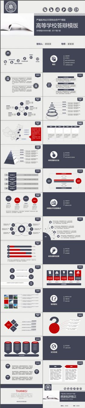 稳重大气高等严谨实用论文答辩动态PPT模版