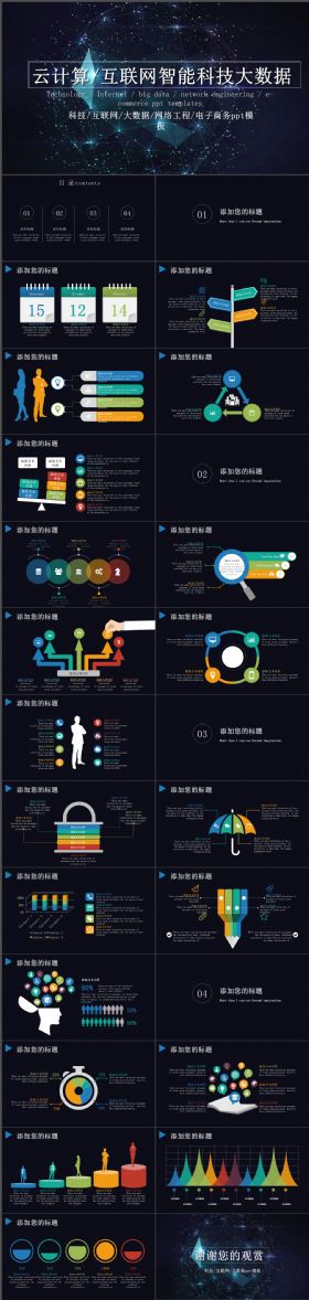 云计算互联网商务智能科技大数据完整大气PPT模板