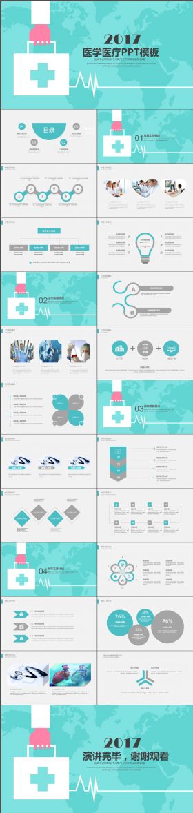 经典卡通简约简洁大气医疗医学行业通用工作汇报总结PPT模板