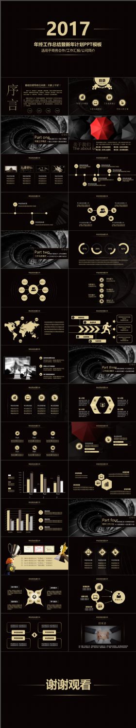 高端高档黑金工作总结计划PPT模板