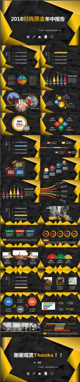 时尚高端欧美黑金配色商务工作汇报PPT模板