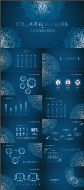 中国风经典大气蓝色古典花纹PPT模板
