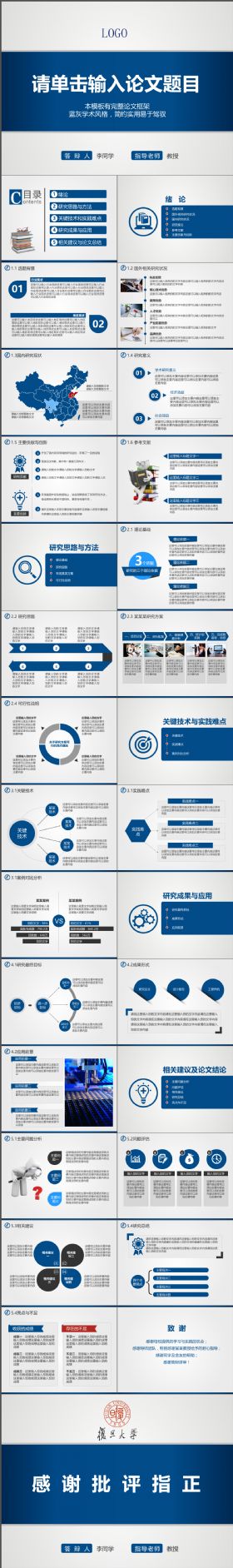 蓝灰沉稳大气学术风格毕业论文答辩PPT模板