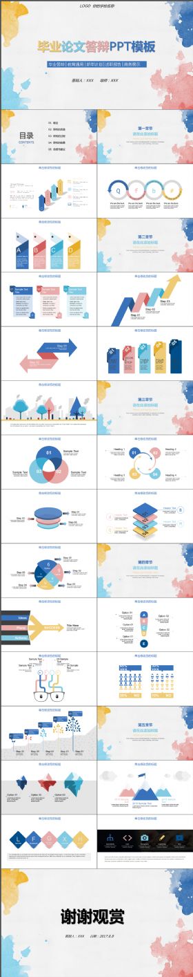 创意唯美泼墨小清新开题报告毕业论文答辩PPT模板