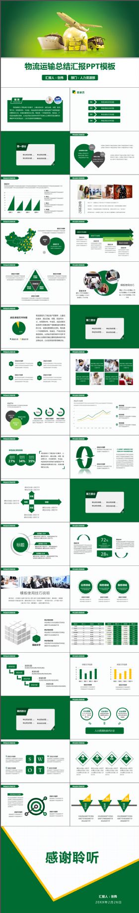 简约完整物流运输总结汇报PPT模板