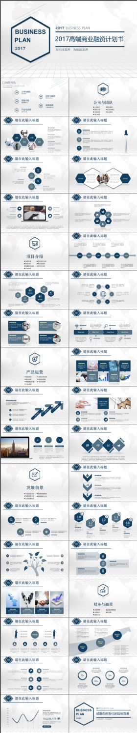 完整实用简约大气蓝色商业融资创业计划书PPT