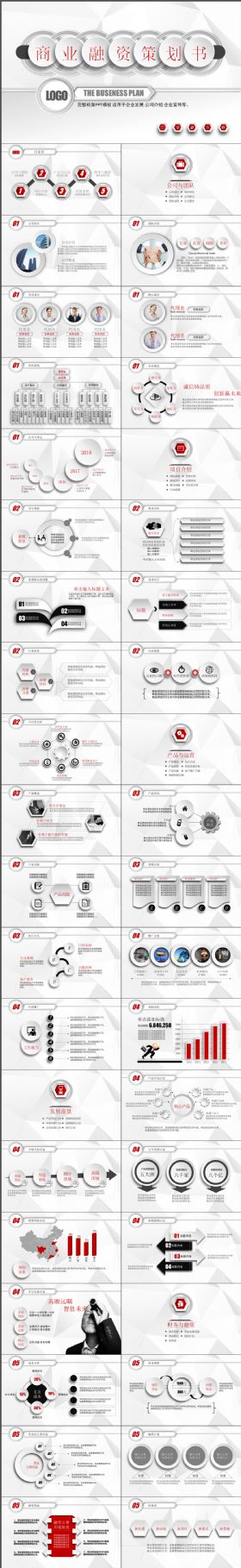 完整大气红白经典配色商业项目策划PPT模板