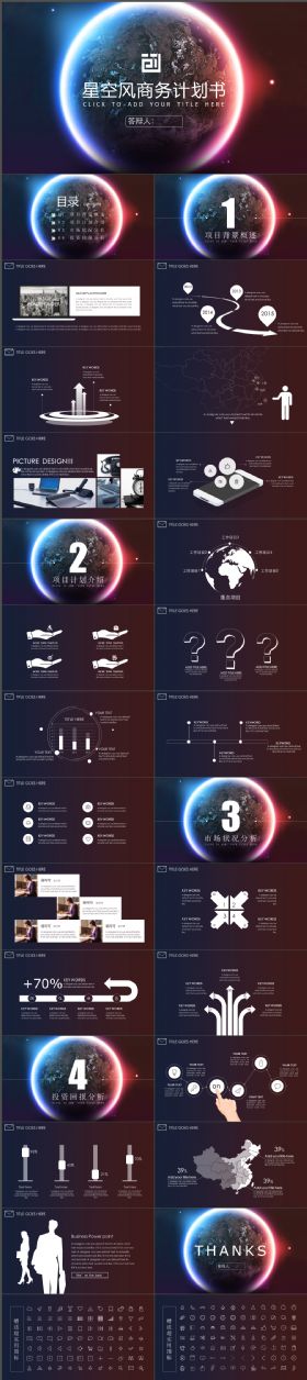 璀璨大气框架完整星空风企业创业计划书PPT模板