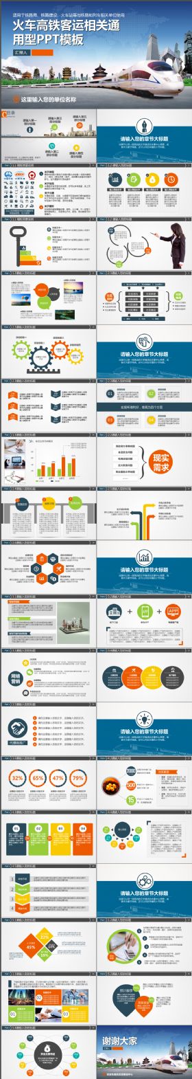 动感大气火车高铁客运相关通用型工作汇报PPT模板