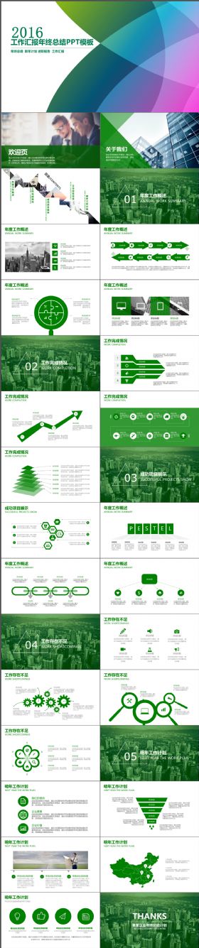 实用完整工作汇报年终总结绿色清新PPT模板