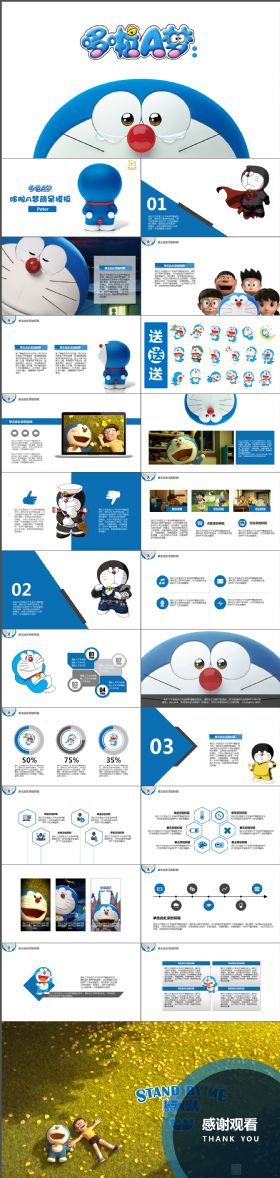 聪明可爱哆啦A梦叮当猫主题工作报告PPT模板