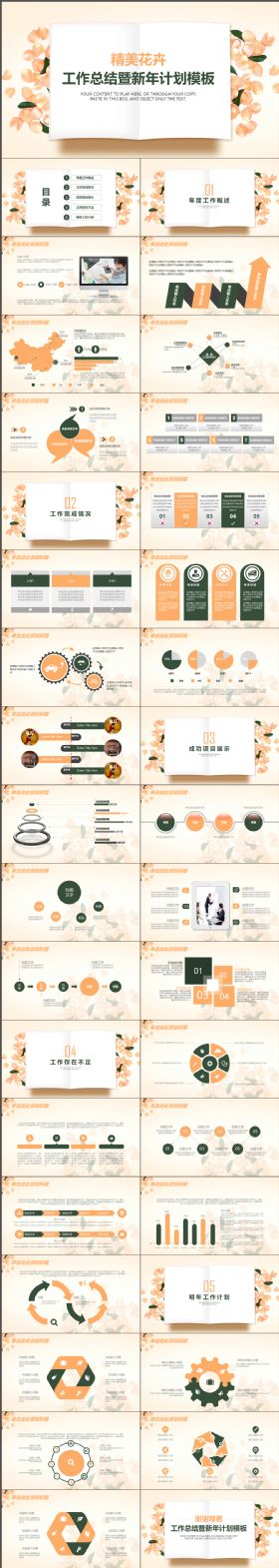 精美文化艺术花卉工作总结暨新年计划PPT模板
