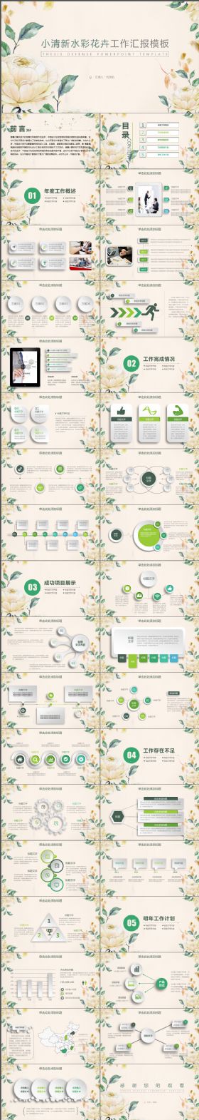 2018小清新花卉计划总结述职报告ppt模板