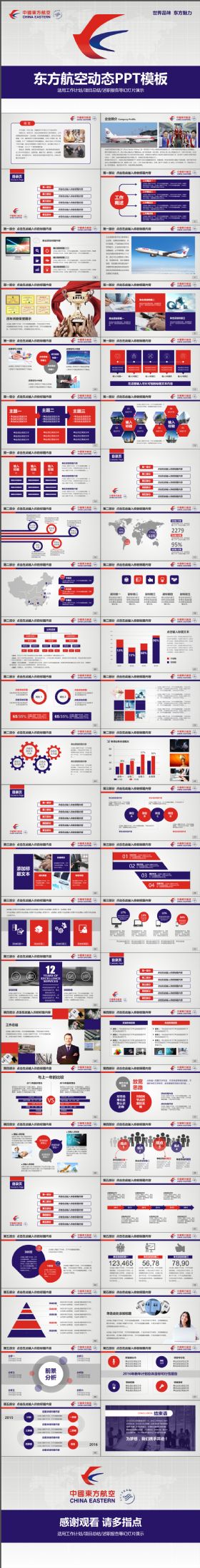 简约完整东方航空动态工作总结PPT模板