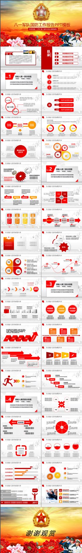 沉稳大气八一军队国防工作报告PPT模板