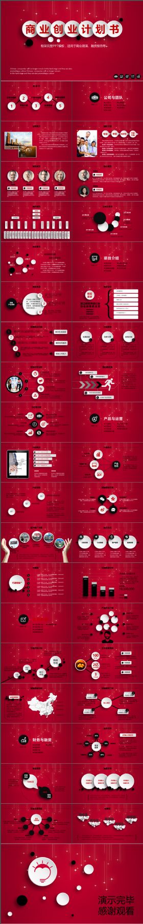 高端大气框架完整红色的创业计划书商业PPT模板