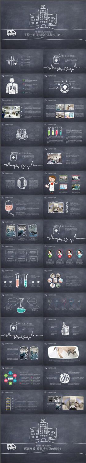手绘卡通风格简约简洁医疗系统专用PPT模板