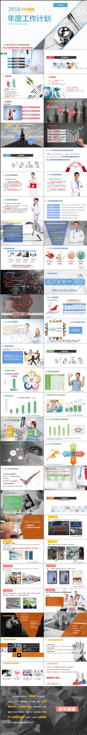 2018简约简洁医院医疗行业专用年度新年计划PPT模板