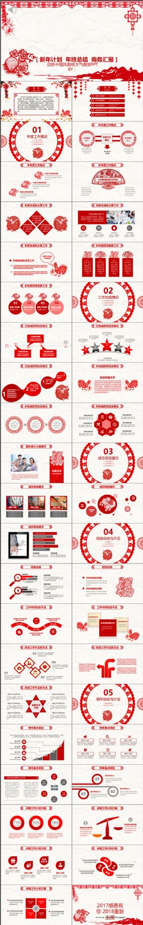 新年迎新喜庆大气中国风剪纸大气年终计划总结框架PPT模板