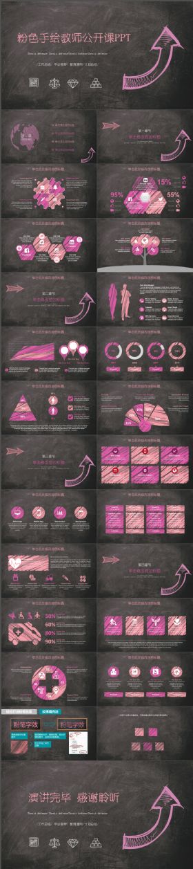 创意简约手绘黑板教育教学教师说课PPT模板