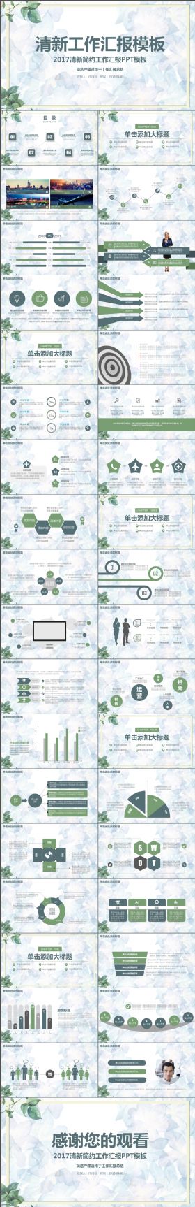 完整大气严谨商务工作汇报述职通用动态清新文艺PPT模板