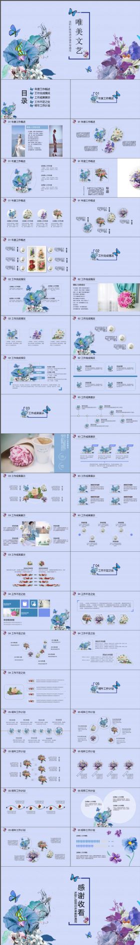 神秘淡雅紫色手绘花卉新春工作汇报计划总结PPT模板